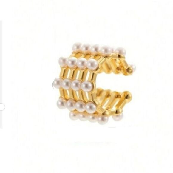 Non-piercing Clip-on Earring Pearl Details European Elegant Style Gold Tone - Picture 1 of 6